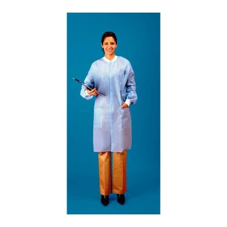 Keystone Safety SMS Lab Coat, 3 Pockets, Knit Wrists, Snap Front, Knit Collar, White, 3XL, 30/Case LC3-WK-SMS-3XL
